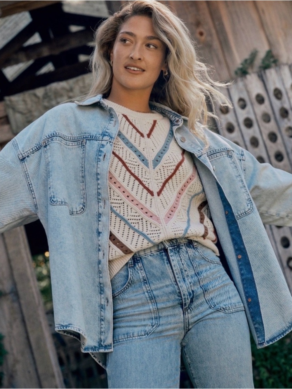 Marine Layer Brooke Chevron Stripe Open Stitch Sweater XL - Picture 15 of 16